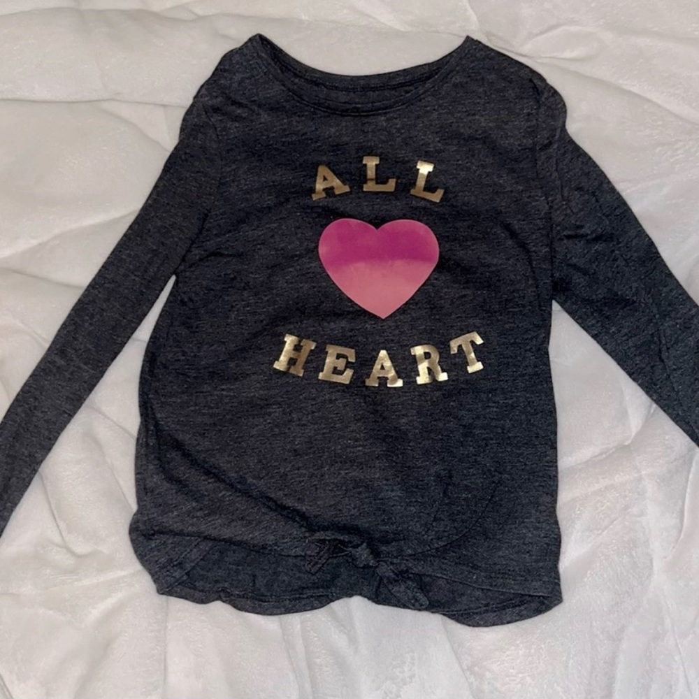 Jumping Beans Girls Top Soft Long Sleeve Shirt Size 8 Gray Heart Front Knot